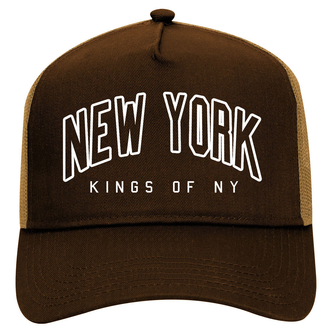 New York Blue And Orange Mens Mesh Trucker Hat Brown