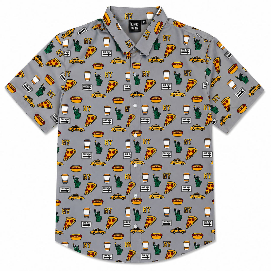 Grey New York Icons Men's Short Sleeve Button Down Shirt