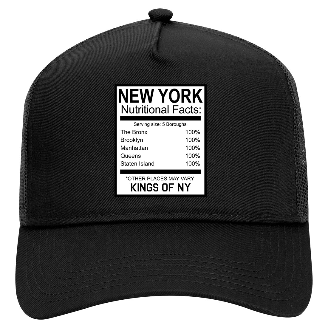 New York Nutritional Facts Mens Mesh Trucker Hat Black
