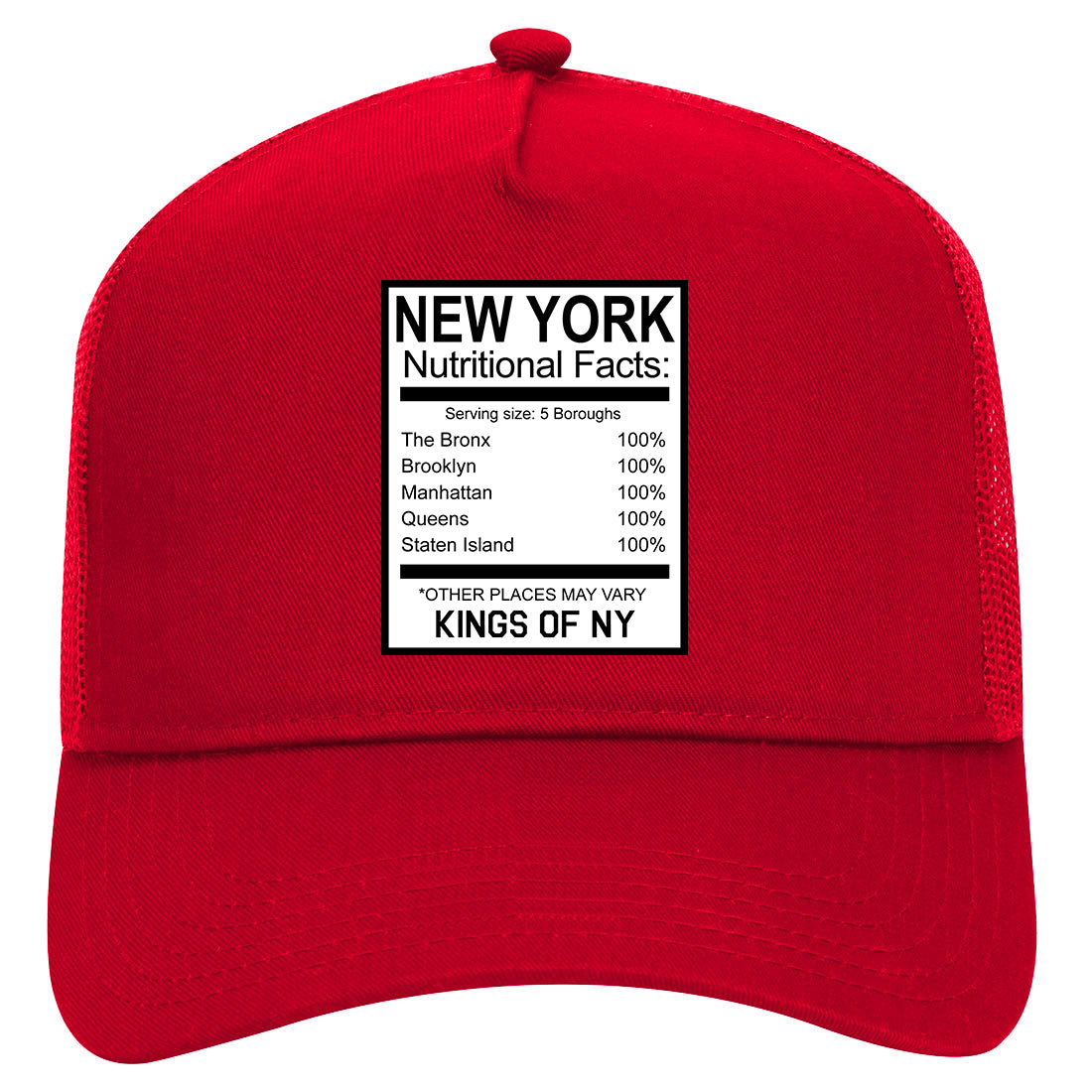 New York Nutritional Facts Mens Mesh Trucker Hat Red