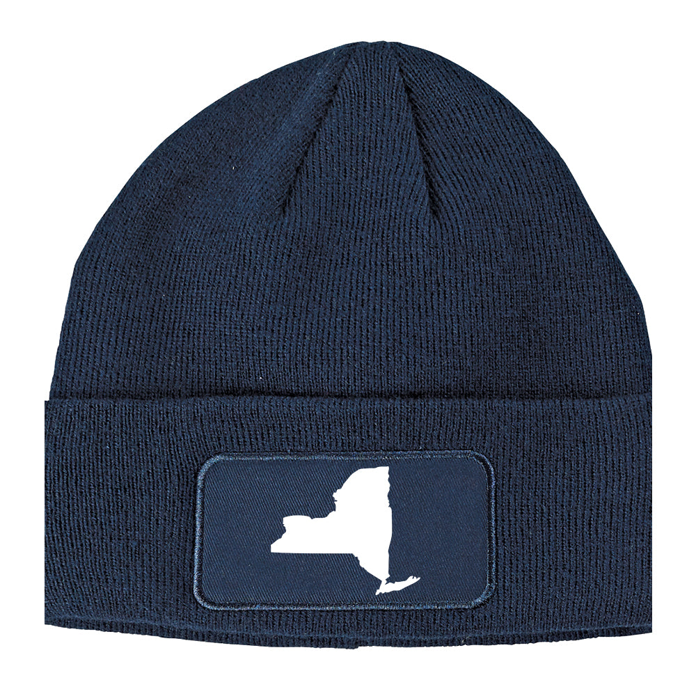 New York State Outline Winter Knit Adult Beanie Hat Navy Blue