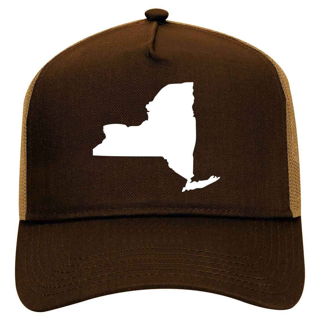 New York State Outline Mens Mesh Trucker Hat Brown