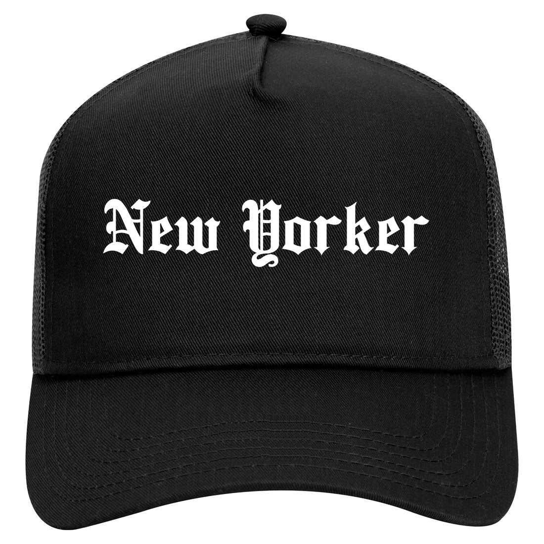 New Yorker Old English Mens Mesh Trucker Hat Black