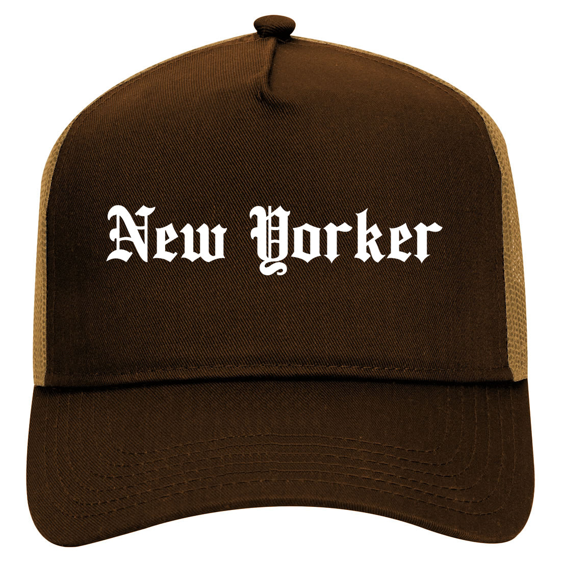 New Yorker Old English Mens Mesh Trucker Hat Brown