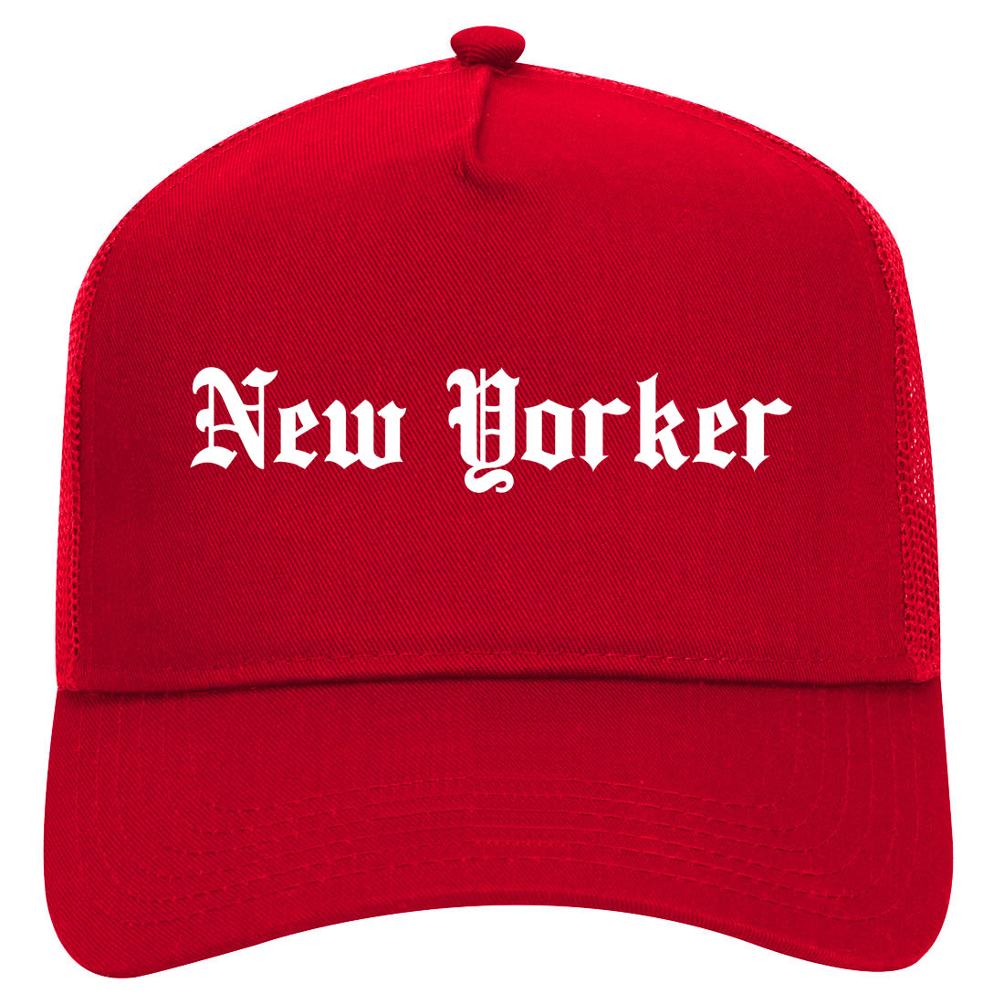 New Yorker Old English Mens Mesh Trucker Hat Red