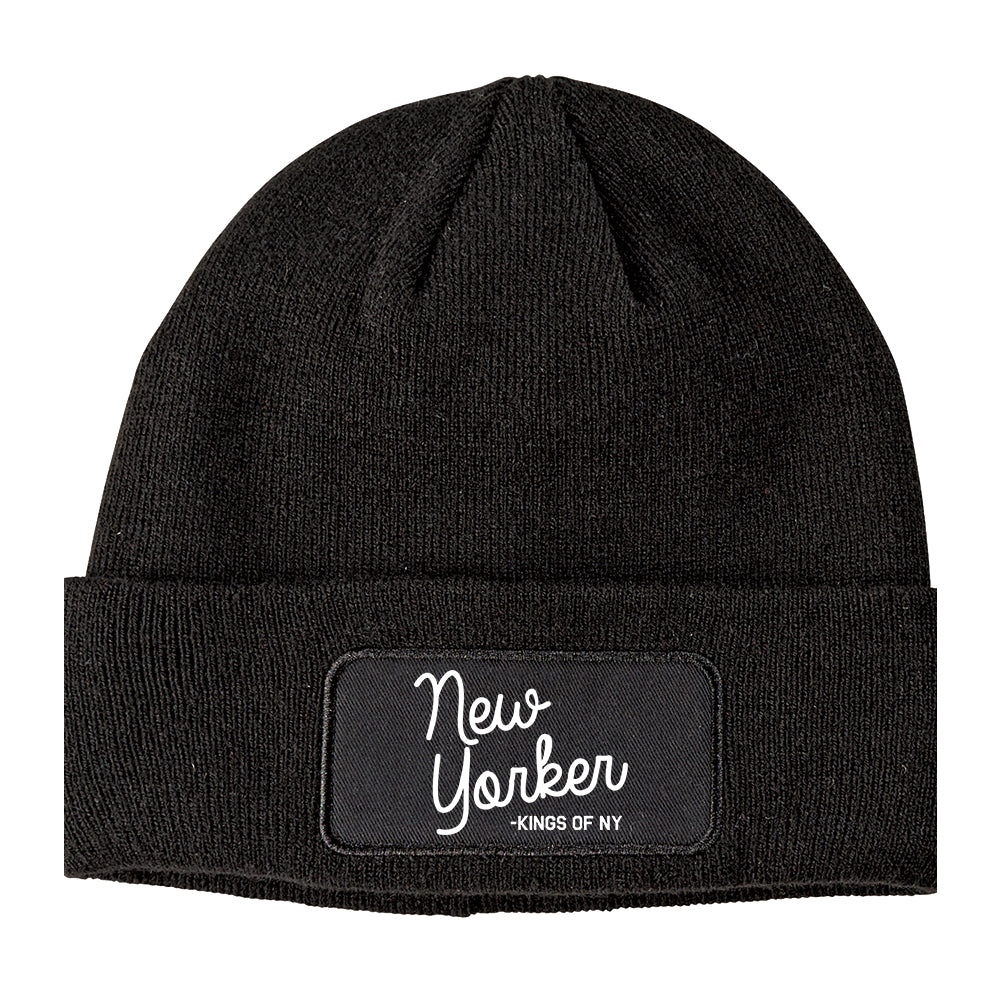New Yorker Script Winter Knit Adult Beanie Hat Black