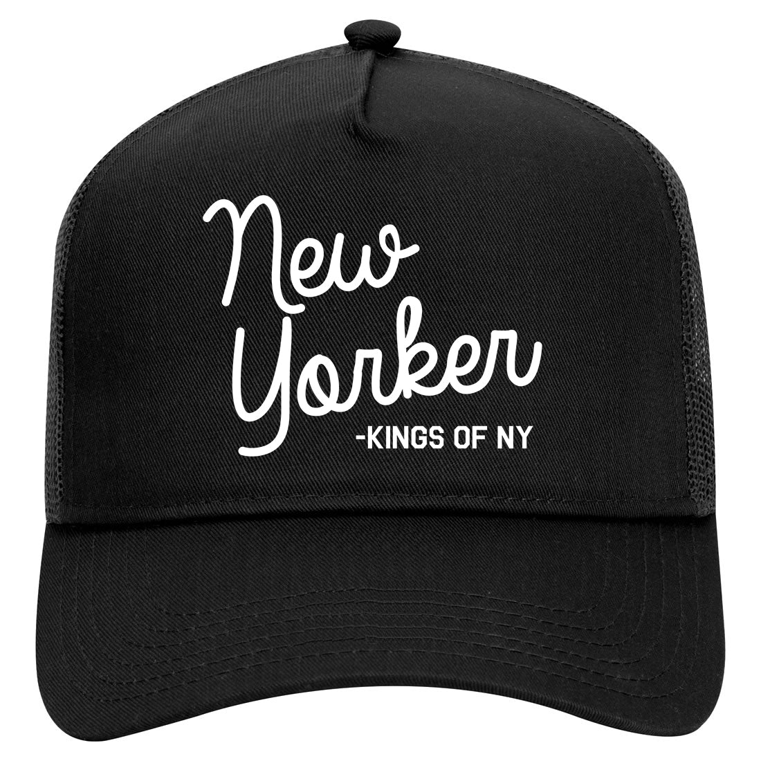 New Yorker Script Mens Mesh Trucker Hat Black
