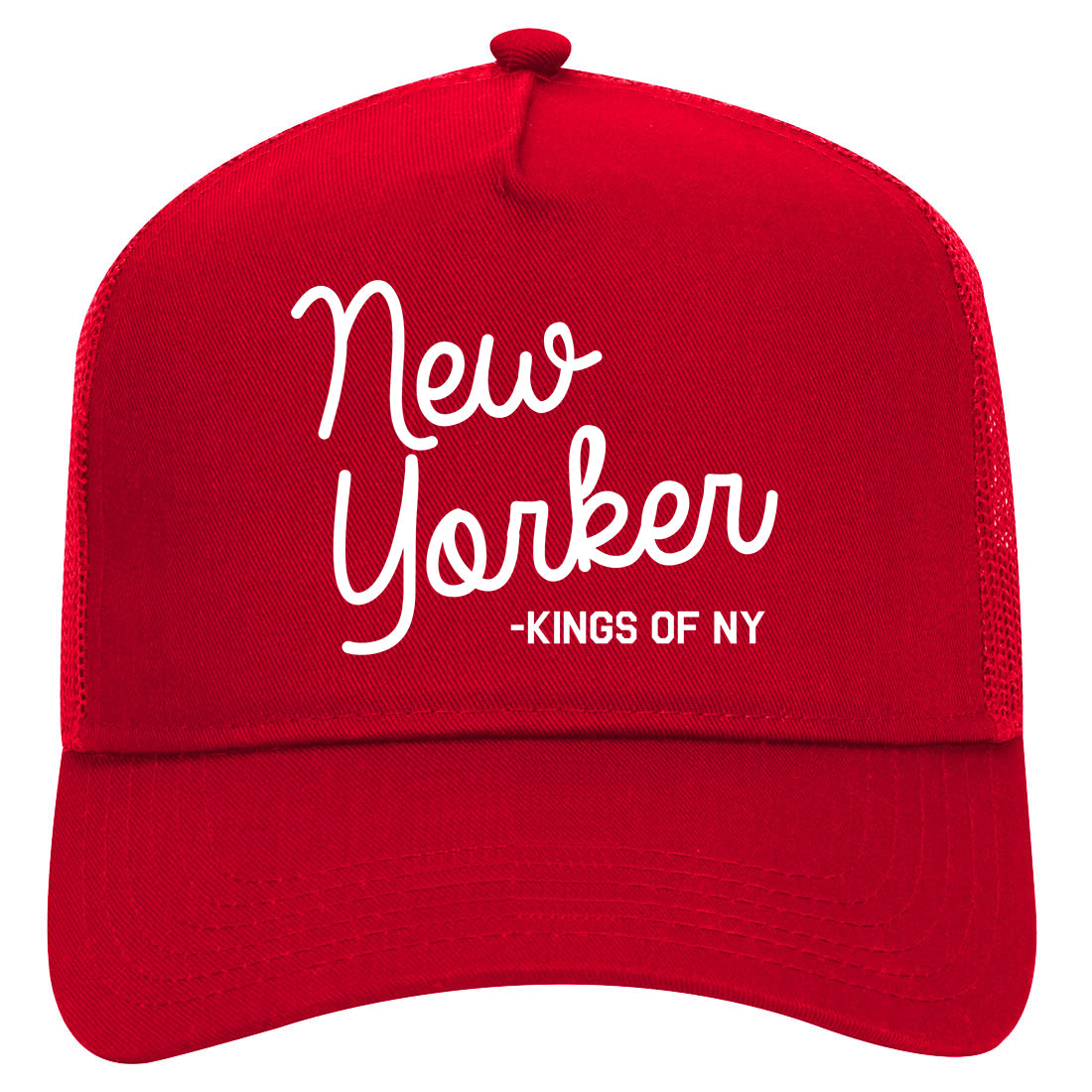New Yorker Script Mens Mesh Trucker Hat Red