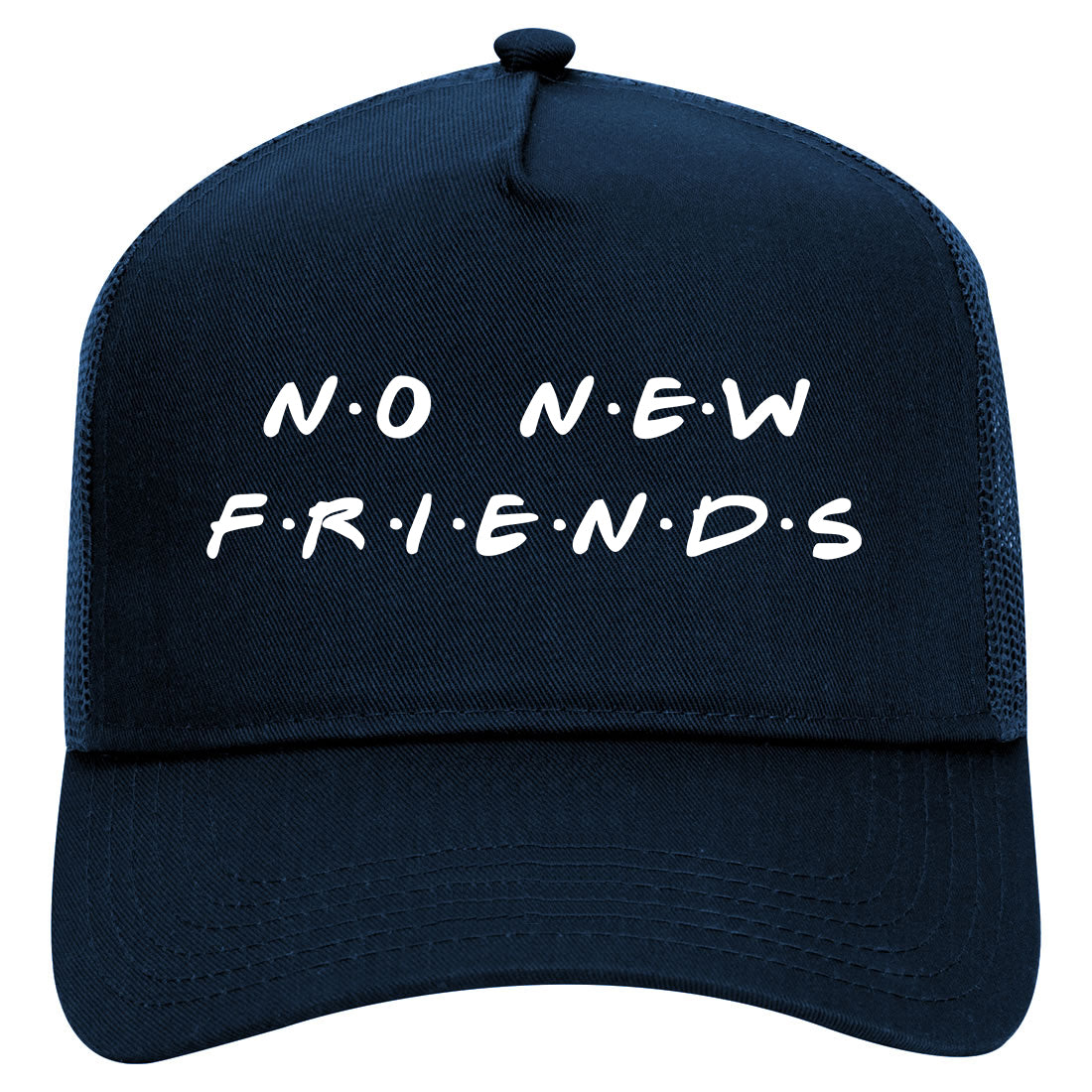 No New Friends Mens Mesh Trucker Hat Navy Blue