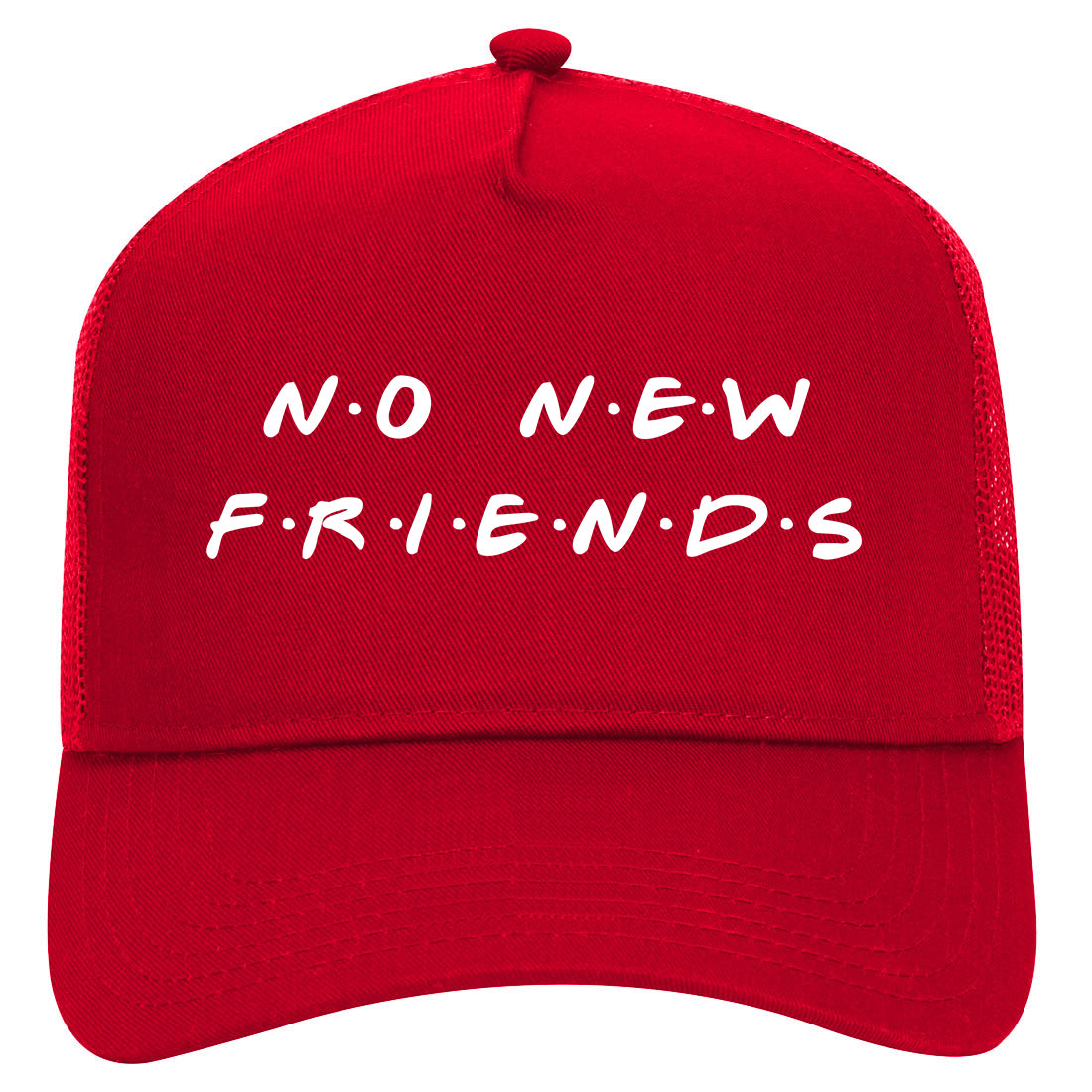 No New Friends Mens Mesh Trucker Hat Red