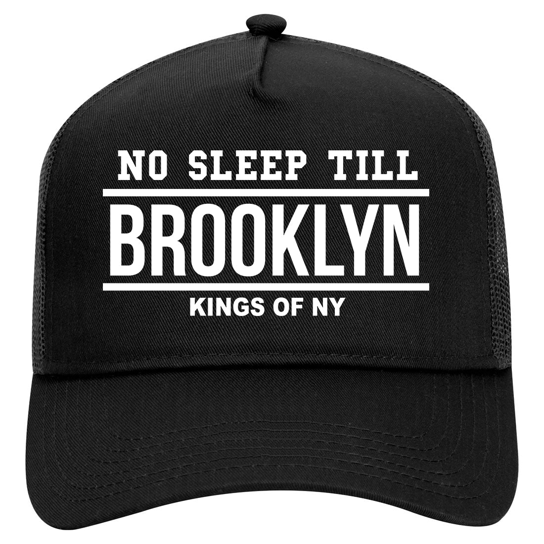 No Sleep Till Brooklyn New York Mens Mesh Trucker Hat Black