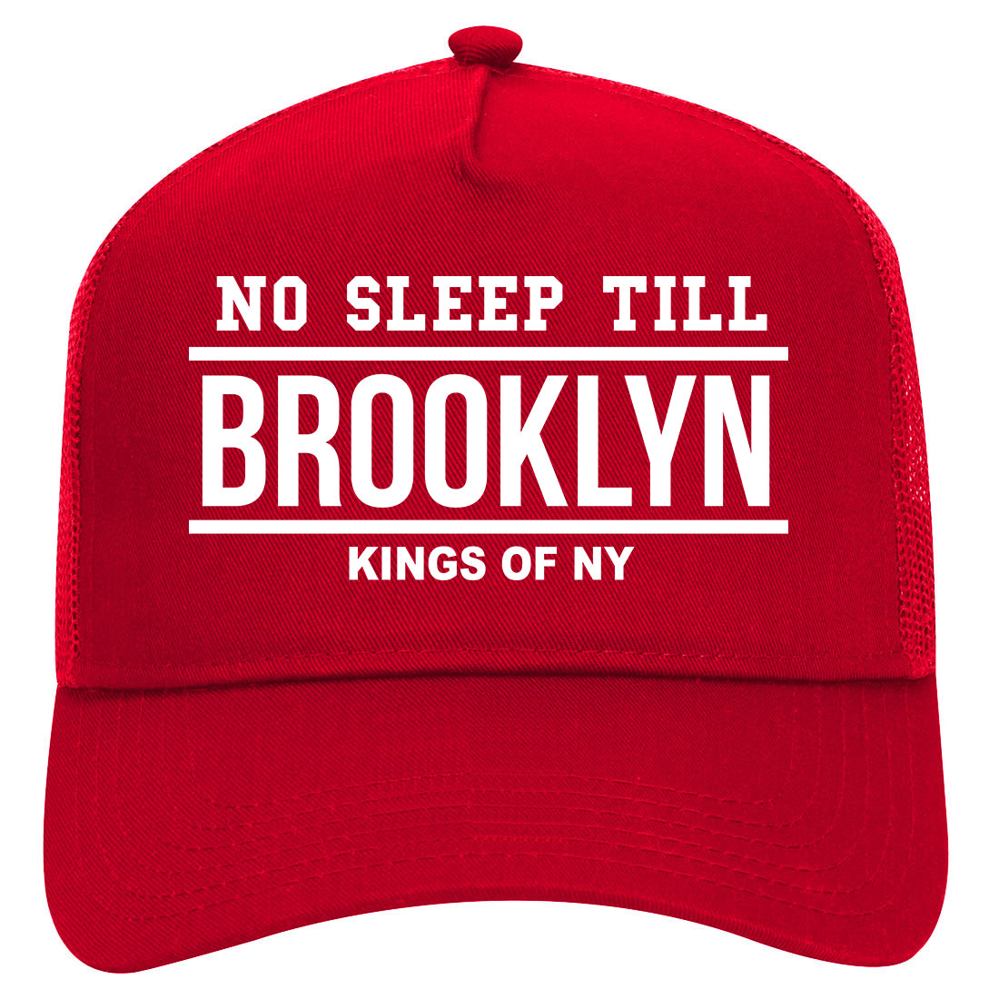 No Sleep Till Brooklyn New York Mens Mesh Trucker Hat Red