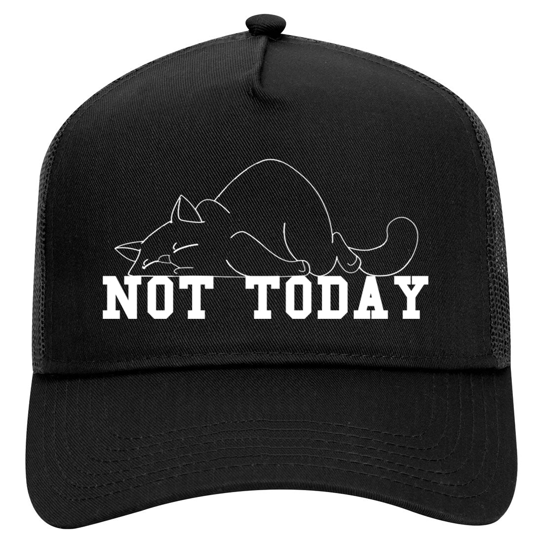 Not Today Sleepy Cat Funny Mens Mesh Trucker Hat Black