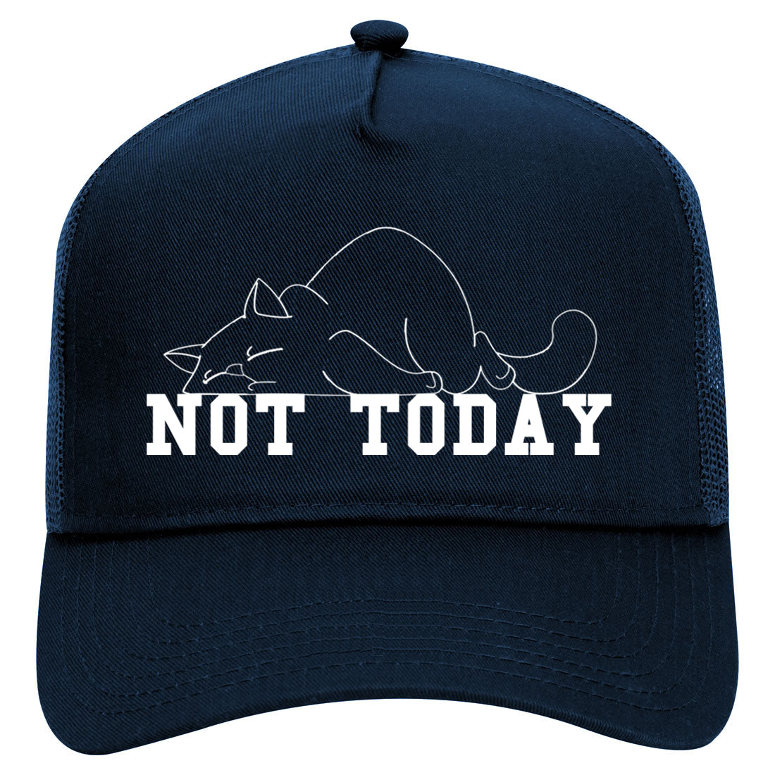 Not Today Sleepy Cat Funny Mens Mesh Trucker Hat Navy Blue