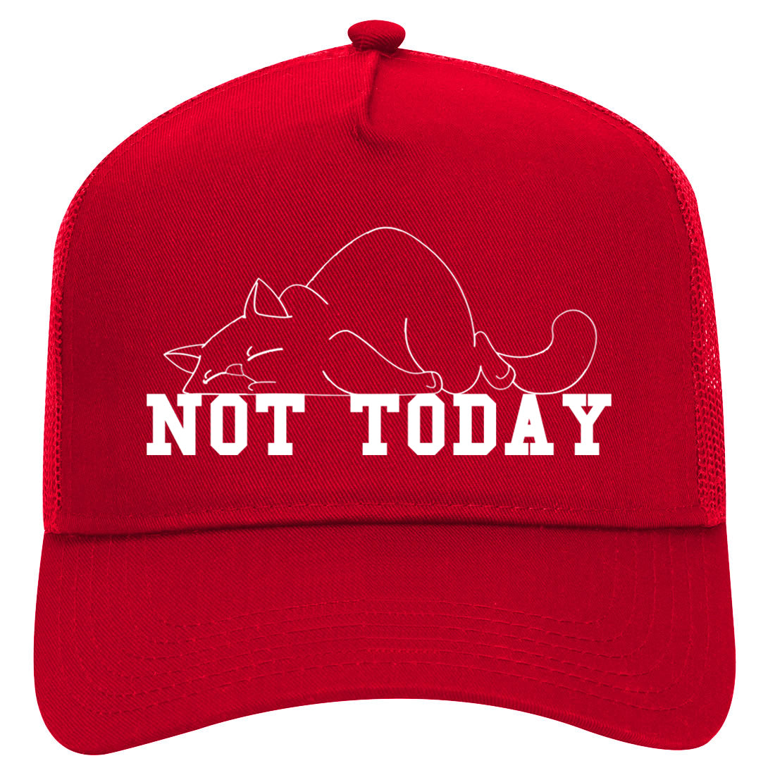 Not Today Sleepy Cat Funny Mens Mesh Trucker Hat Red