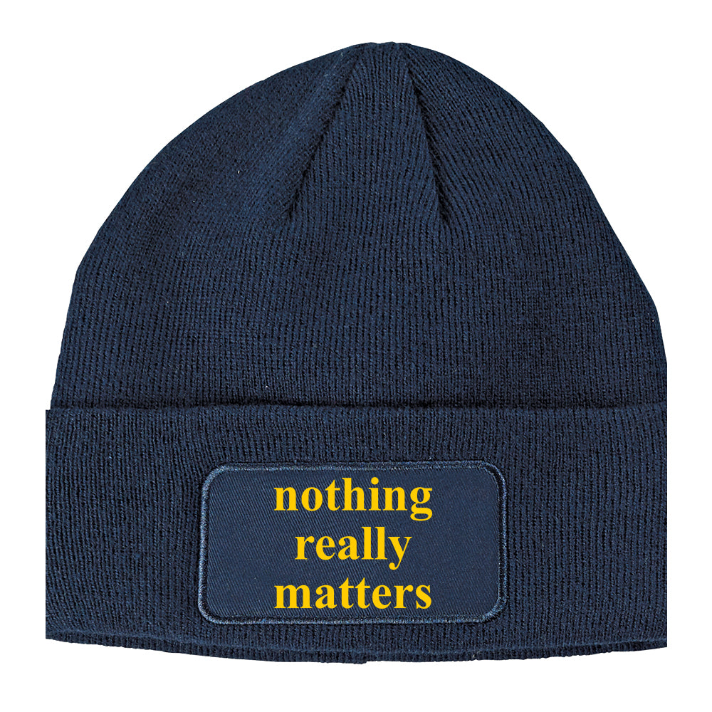 Nothing Really Matters Winter Knit Adult Beanie Hat Navy Blue