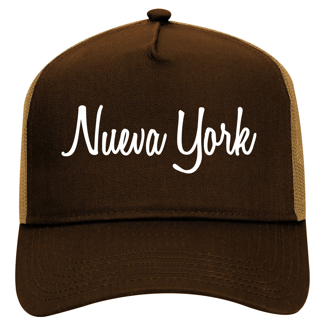 Nueva York Script New York NYC Mens Mesh Trucker Hat Brown