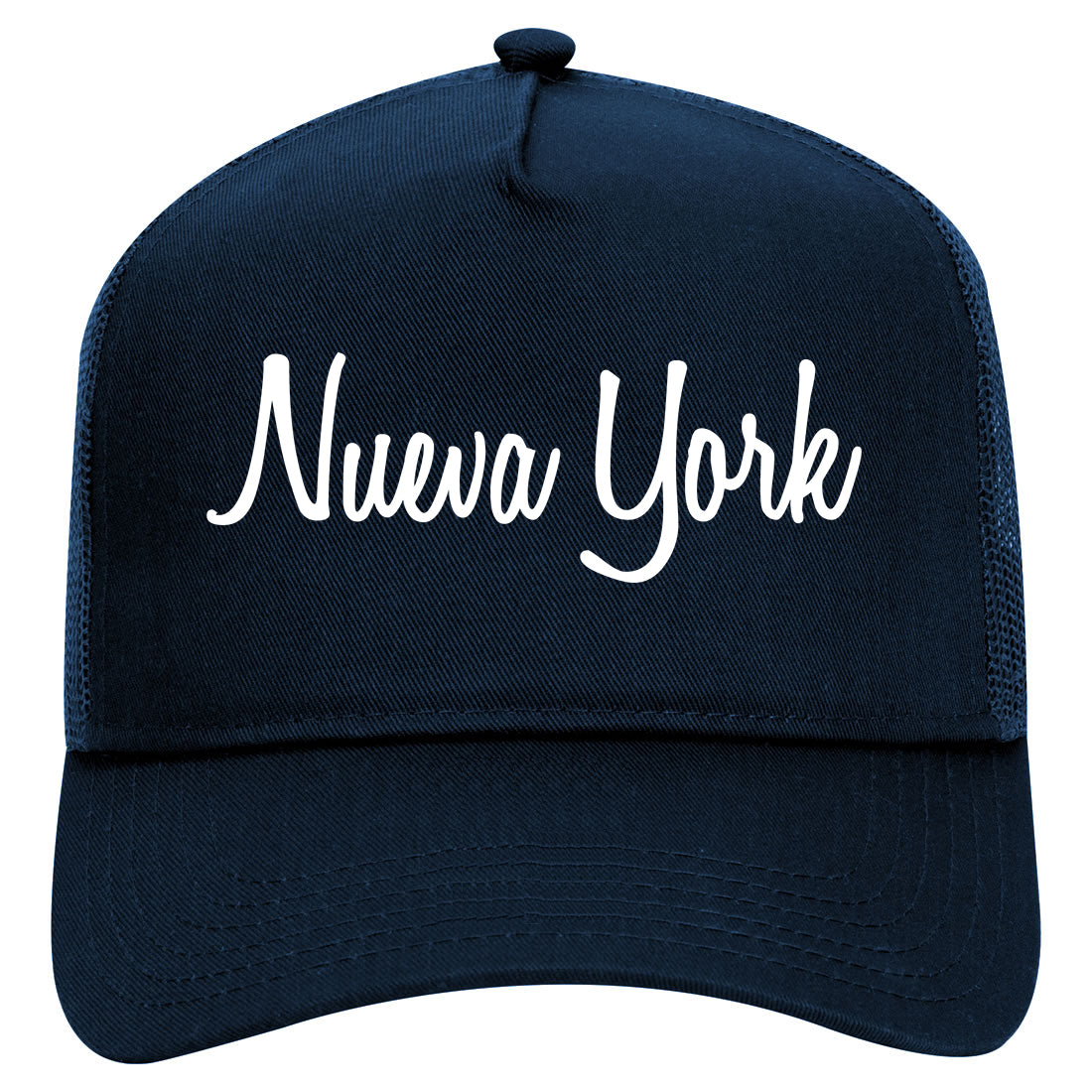 Nueva York Script New York NYC Mens Mesh Trucker Hat Navy Blue