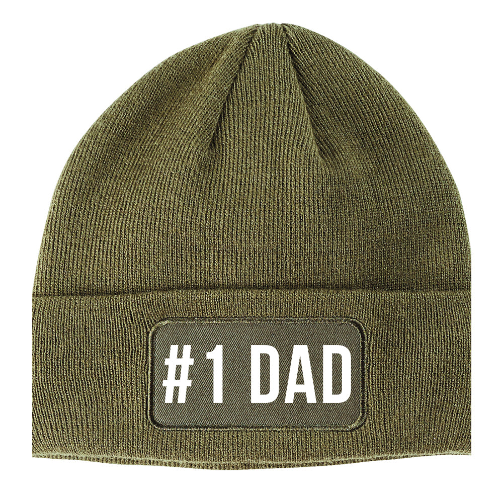 Number One 1 Dad Winter Knit Adult Beanie Hat Olive Green