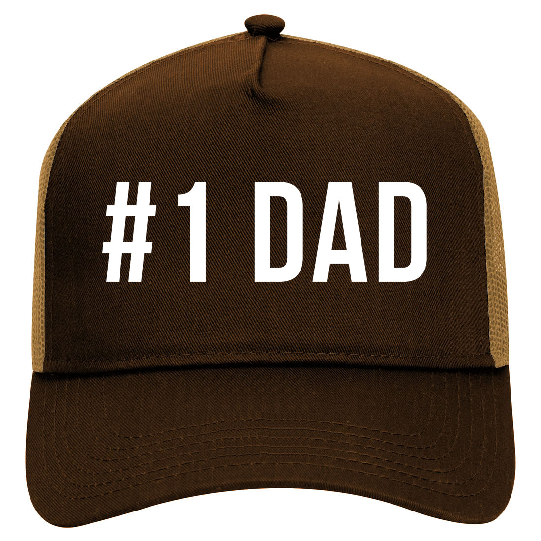 Number One 1 Dad Mens Mesh Trucker Hat Brown