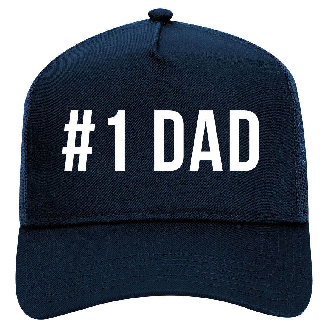 Number One 1 Dad Mens Mesh Trucker Hat Navy Blue