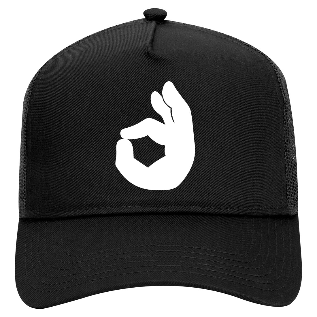 Okay Hand Symbol Mens Mesh Trucker Hat Black