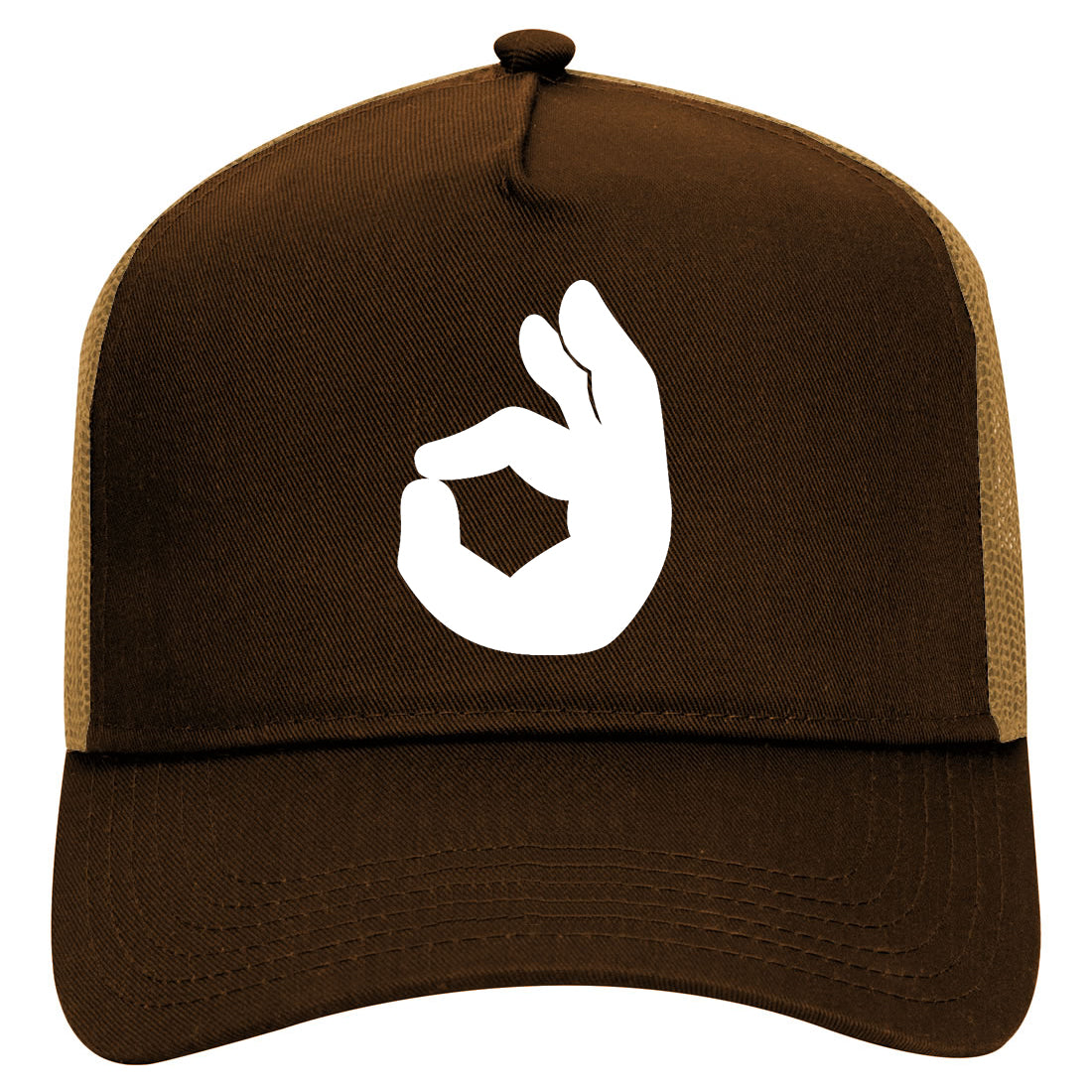Okay Hand Symbol Mens Mesh Trucker Hat Brown