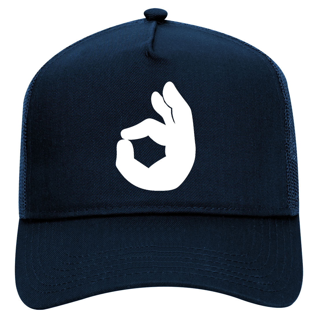 Okay Hand Symbol Mens Mesh Trucker Hat Navy Blue