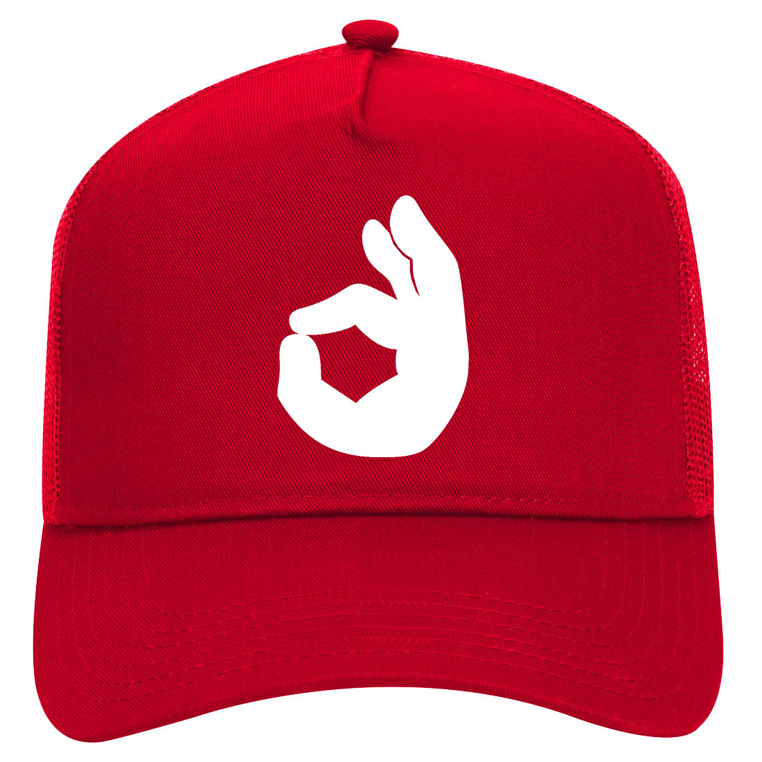 Okay Hand Symbol Mens Mesh Trucker Hat Red