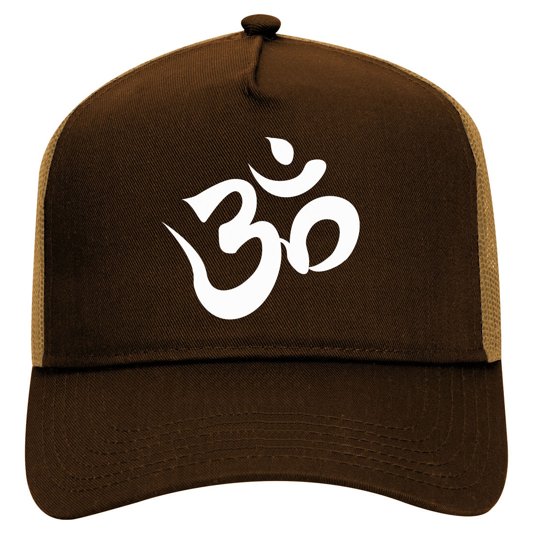 Om Ohm Symbol Mens Mesh Trucker Hat Brown