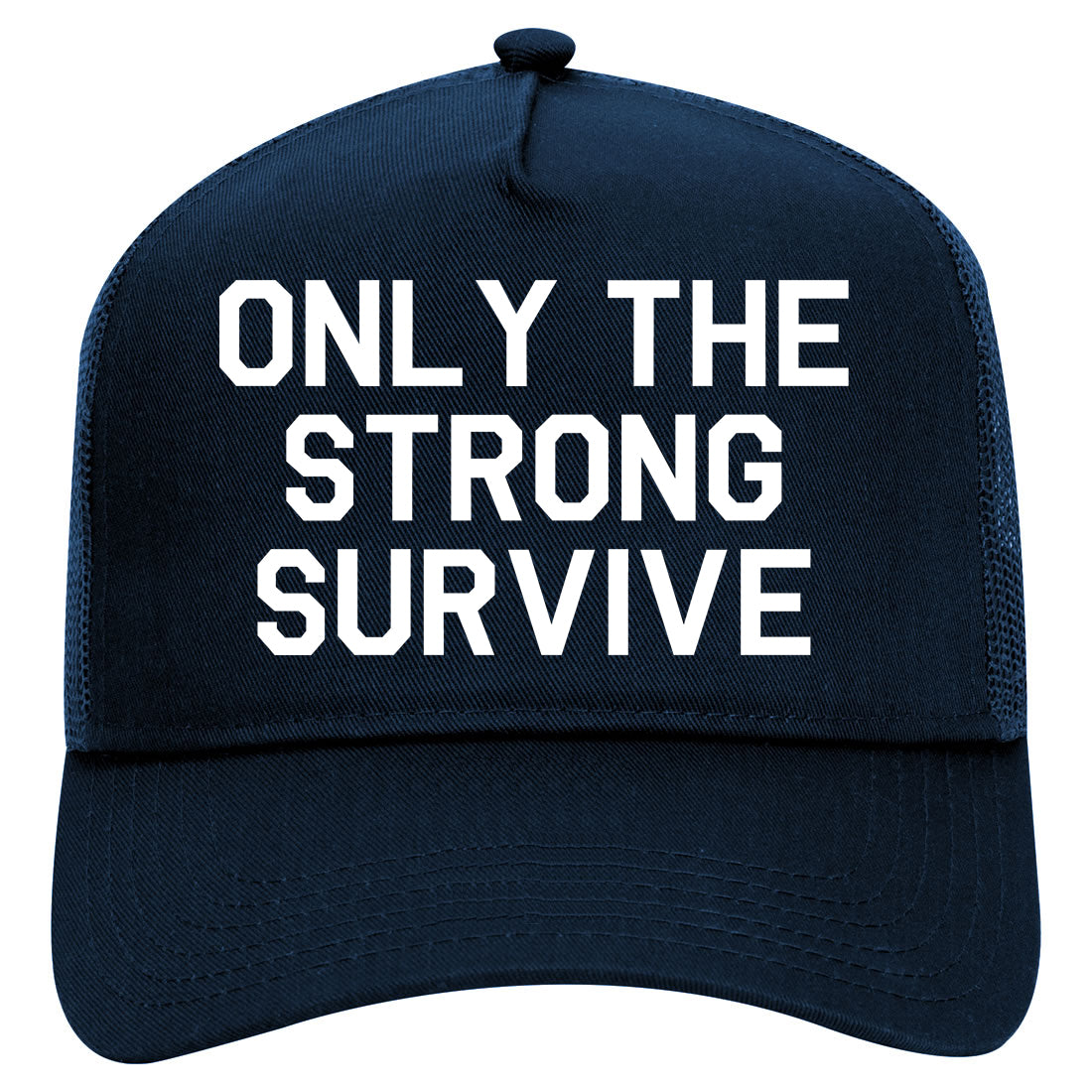 Only The Strong Survive Mens Mesh Trucker Hat Navy Blue