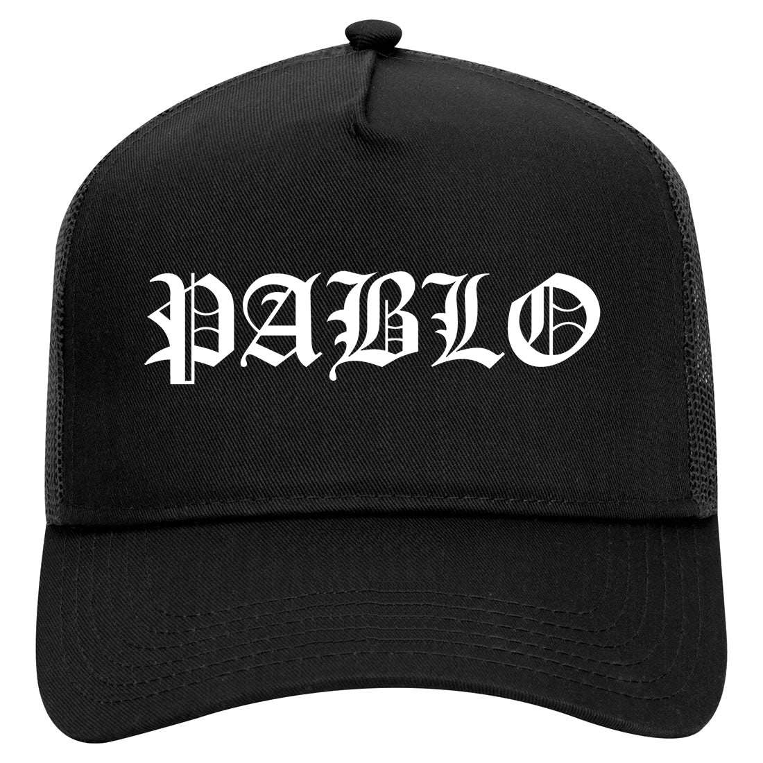 Pablo Old English Mens Mesh Trucker Hat Black