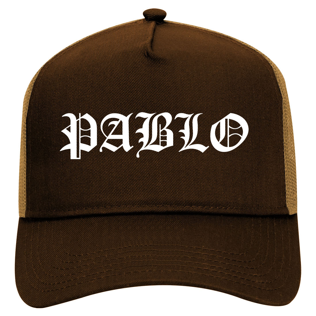 Pablo Old English Mens Mesh Trucker Hat Brown