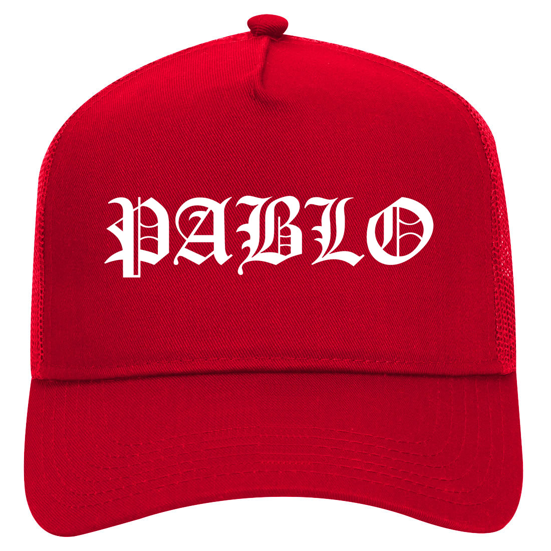 Pablo Old English Mens Mesh Trucker Hat Red