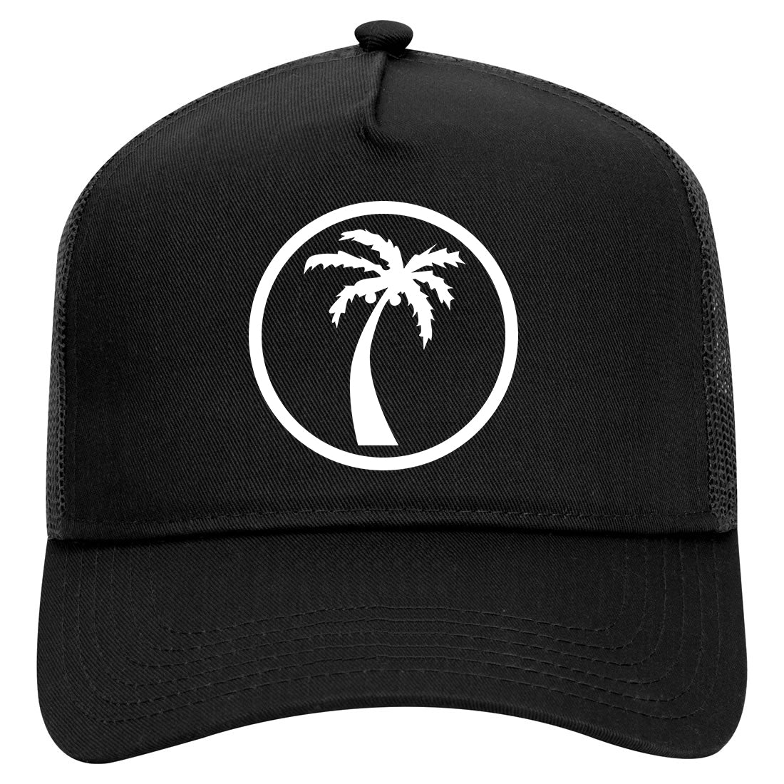 Palm Tree Logo Mens Mesh Trucker Hat Black