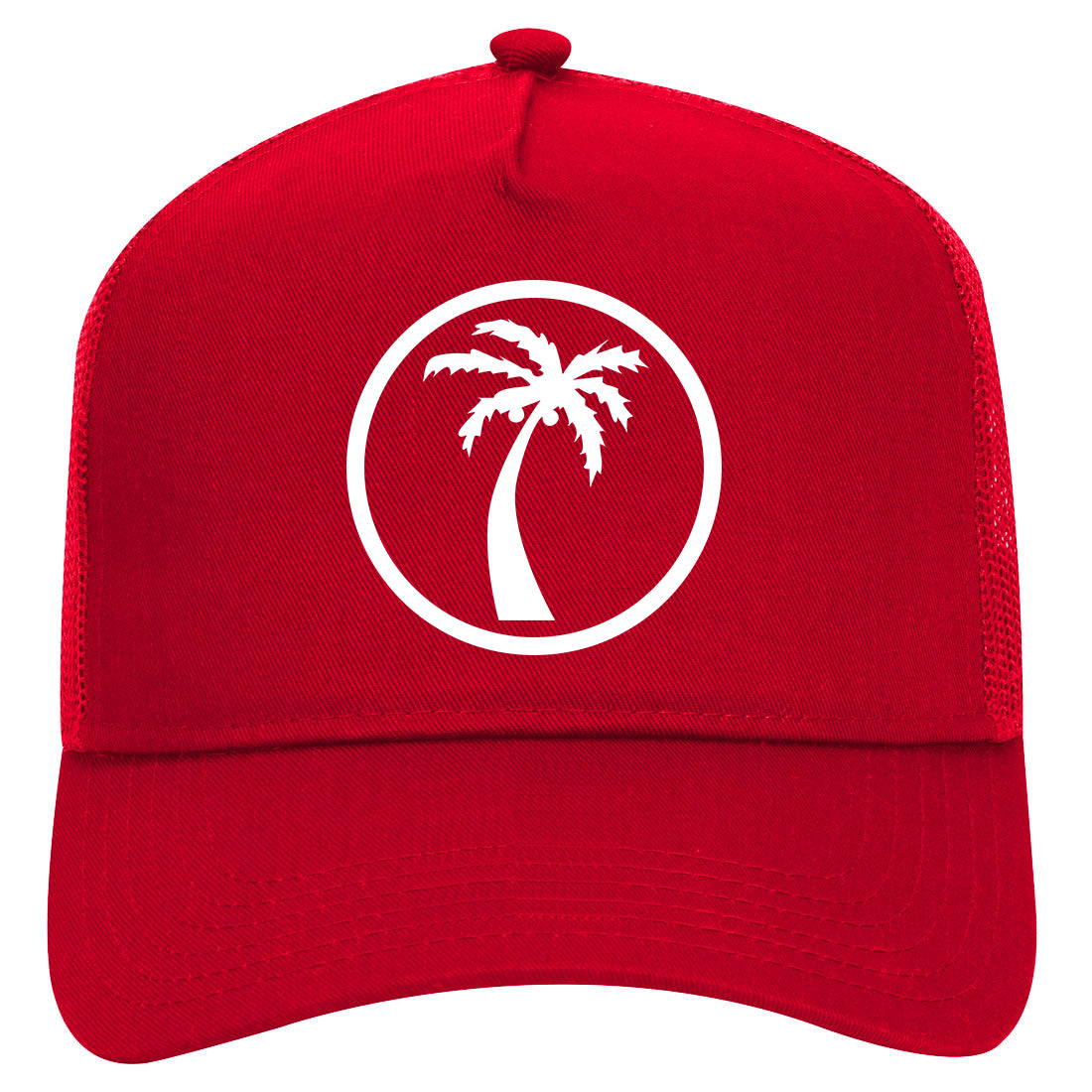 Palm Tree Logo Mens Mesh Trucker Hat Red