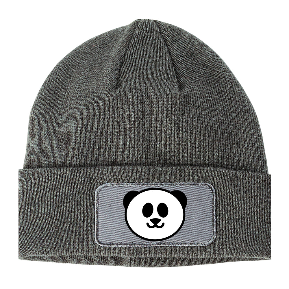 Panda Bear Winter Knit Adult Beanie Hat Grey