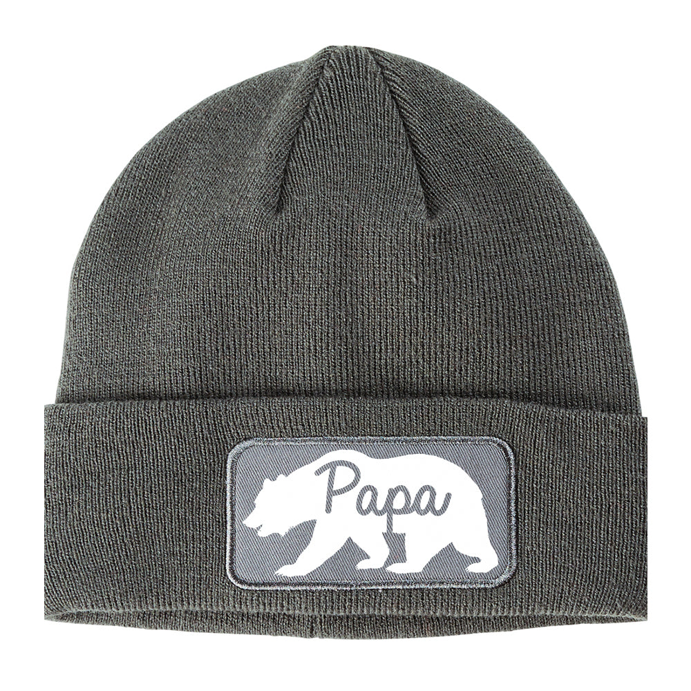 Papa Bear Winter Knit Adult Beanie Hat Grey