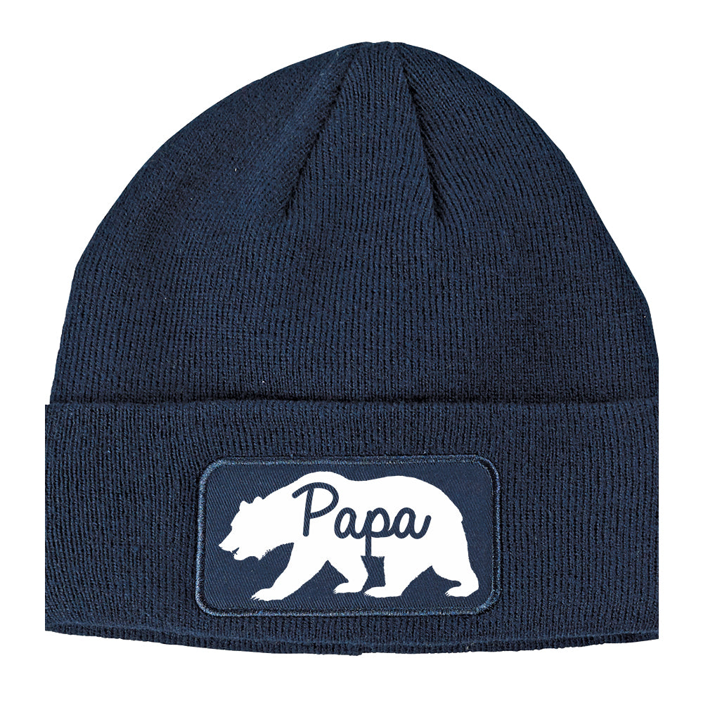 Papa Bear Winter Knit Adult Beanie Hat Navy Blue