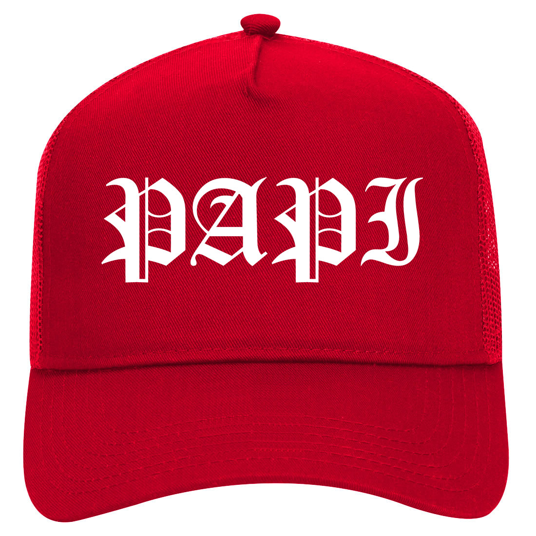 Papi Old English Latino Mens Mesh Trucker Hat Red