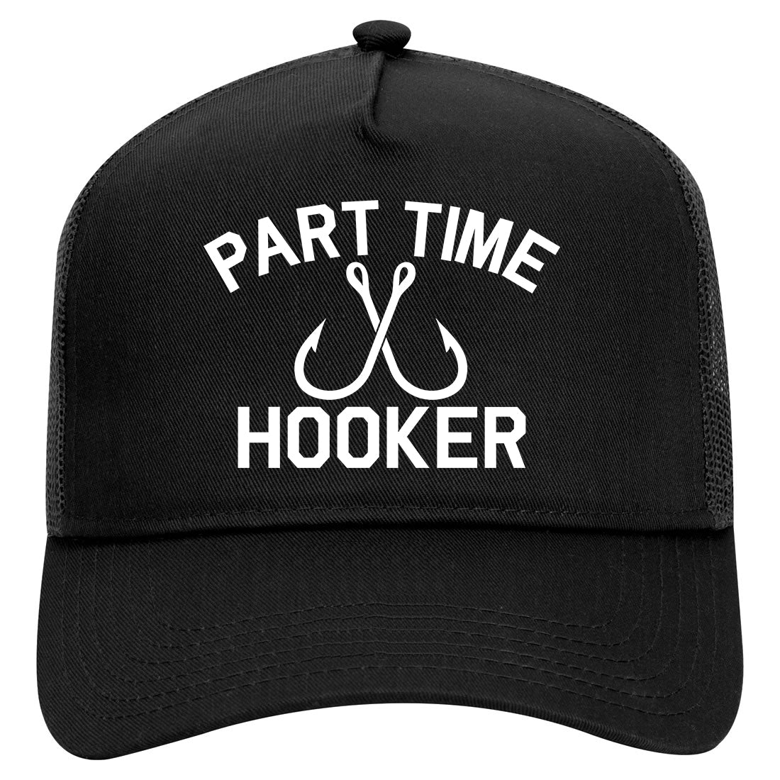 Part Time Hooker Funny Fishing Mens Mesh Trucker Hat Black