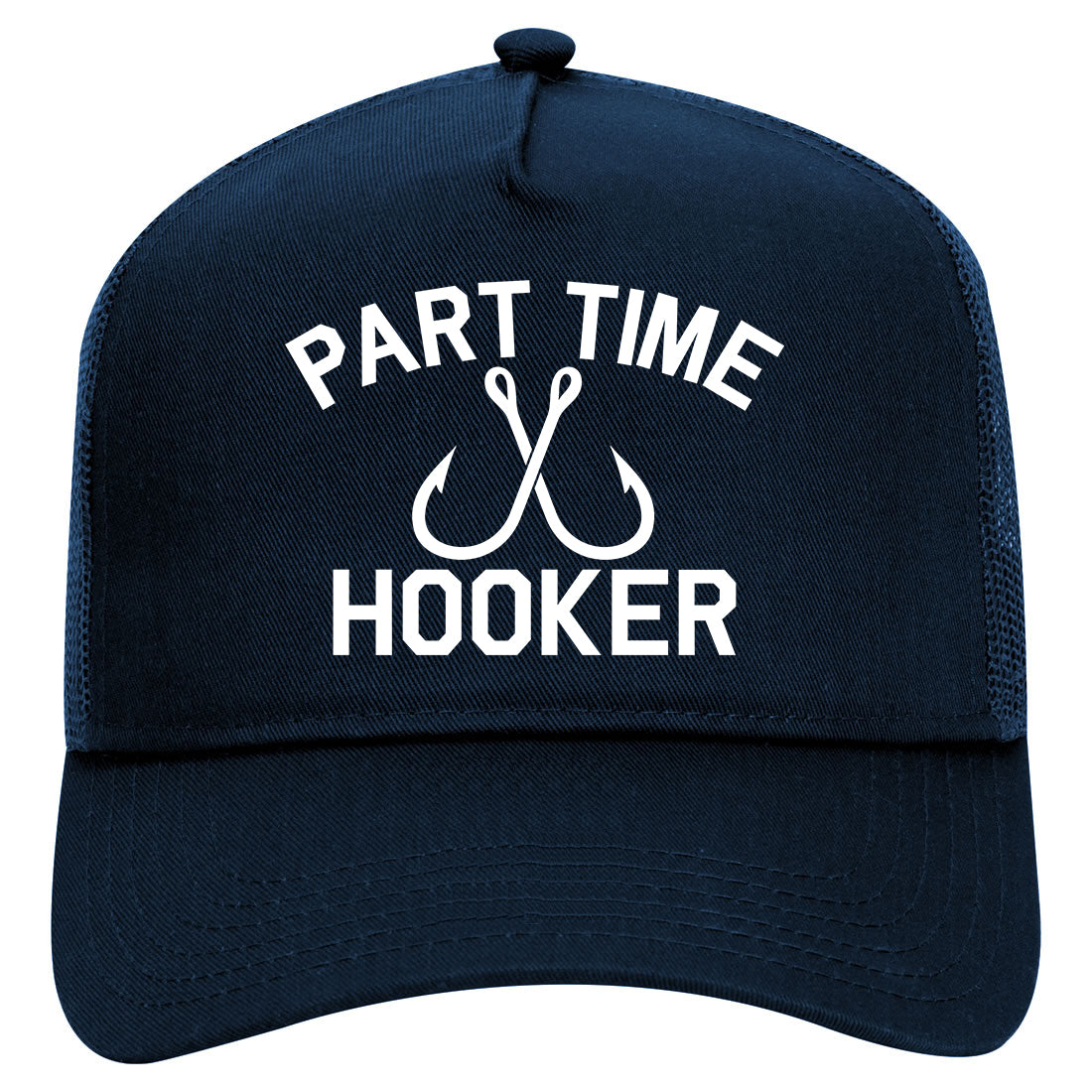 Part Time Hooker Funny Fishing Mens Mesh Trucker Hat Navy Blue