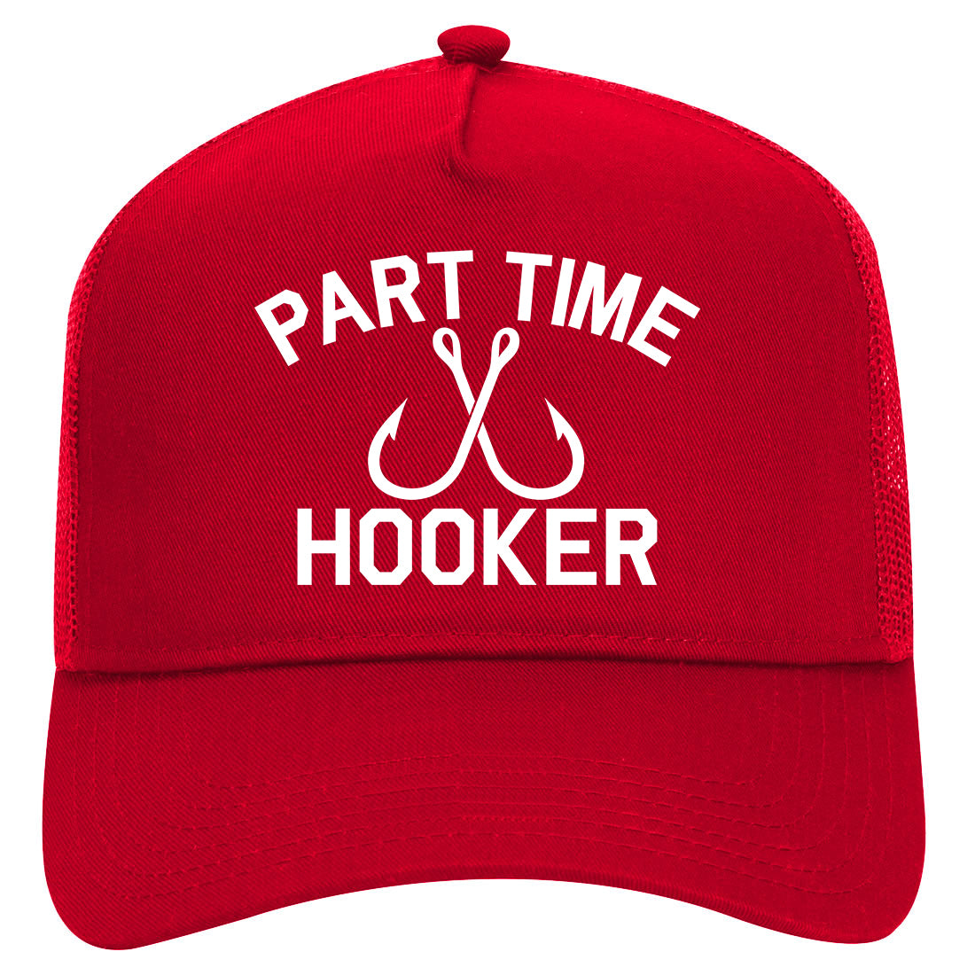 Part Time Hooker Funny Fishing Mens Mesh Trucker Hat Red