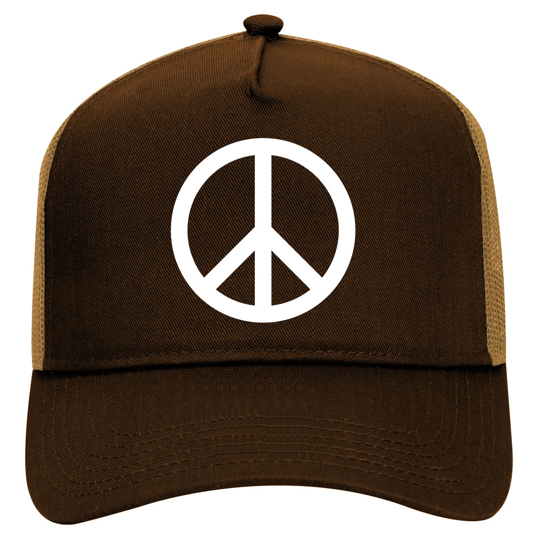 Peace Sign Symbol Mens Mesh Trucker Hat Brown