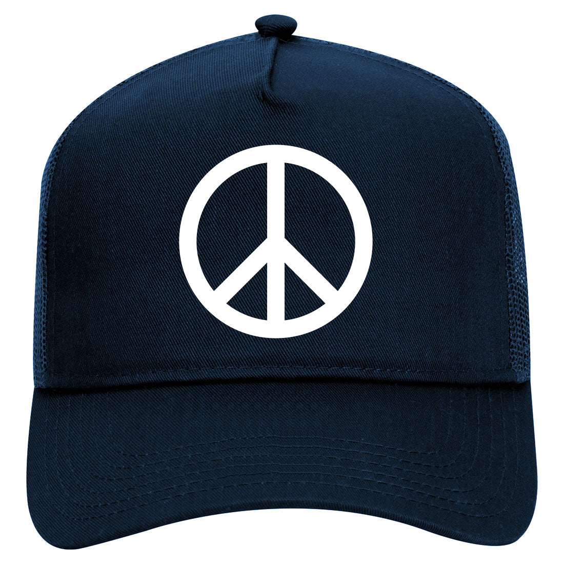 Peace Sign Symbol Mens Mesh Trucker Hat Navy Blue
