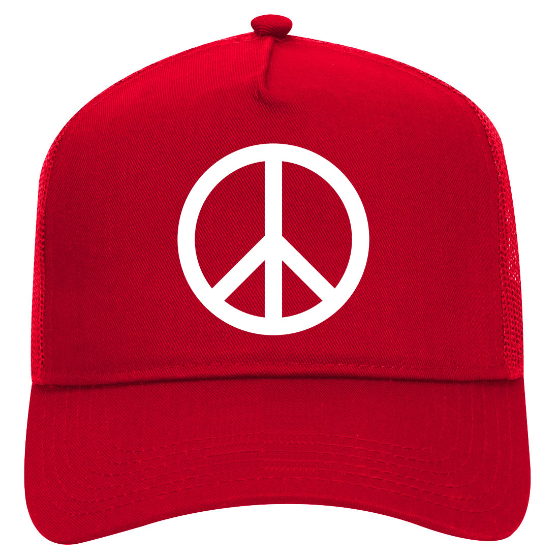 Peace Sign Symbol Mens Mesh Trucker Hat Red