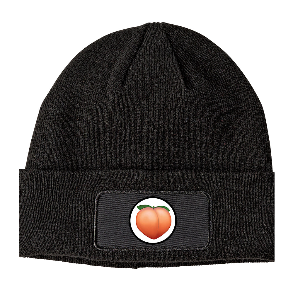 Peach Symbol Winter Knit Adult Beanie Hat Black