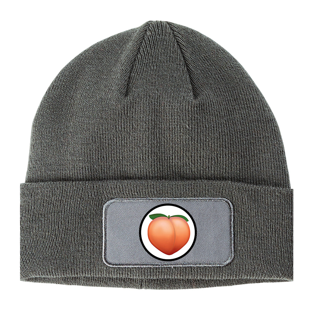 Peach Symbol Winter Knit Adult Beanie Hat Grey