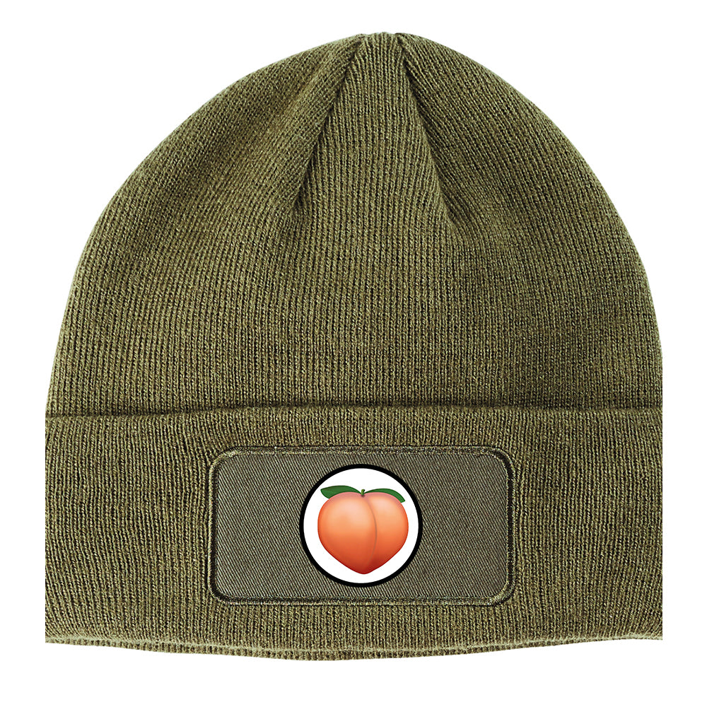 Peach Symbol Winter Knit Adult Beanie Hat Olive Green