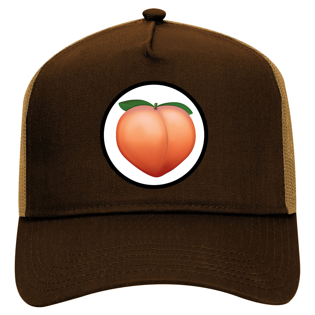Peach Symbol Mens Mesh Trucker Hat Brown
